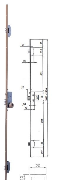 Cerradura de 3 puntos embutir bulones.